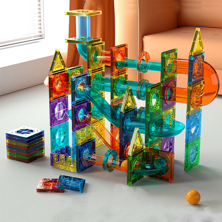 Klocki magnetyczne 105 elementów różne kształty tor kulkowy