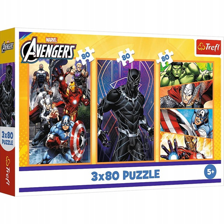 Puzzle 3x80 elementów Dni pełne akcji Avengers Trefl