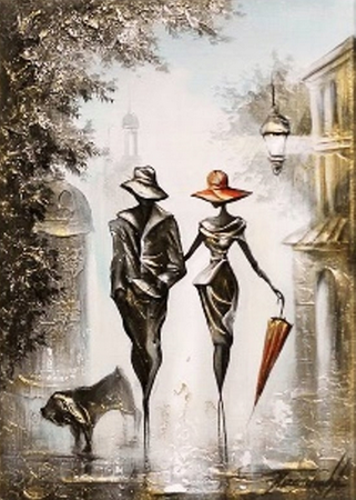 DIAMENTOWA MOZAIKA HAFT KOBIETA I MĘŻCZYZNA NA SPACERZE 30X40CM