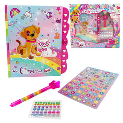 PAMIĘTNIK SEKRETNIK NA HASŁO Z DŁUGOPISEM LED I NAKLEJKAMI PIESEK KOTEK