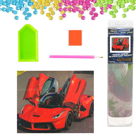 DIAMENTOWA MOZAIKA HAFT AUTO CZERWONE LAFERRARI FERRARI 30X40CM