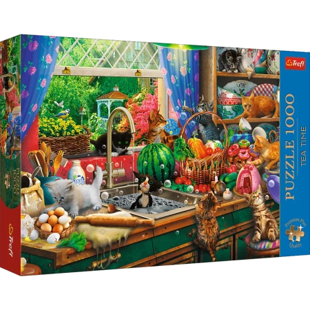 Puzzle 1000 elementów Tea Time Kociaki rozrabiaki Trefl