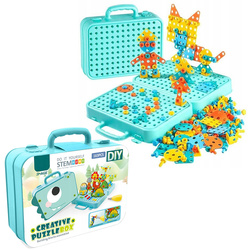 CREATIVE PUZZLE KLOCKI 3D DINOZAUR DO SKRĘCANIA W WALIZCE Z NARZĘDZIAMI