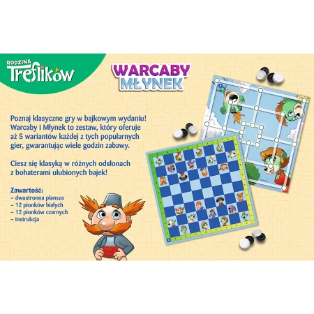 Gra planszowa Warcaby i młynek Rodzina Treflików