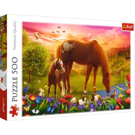 Puzzle 500 elementów Konie na łące Trefl