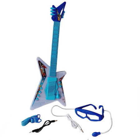 GITARA ELEKTRYCZNA NIEBIESKA DLA DZIECI Z OKULARAMI Z MIKROFONEM