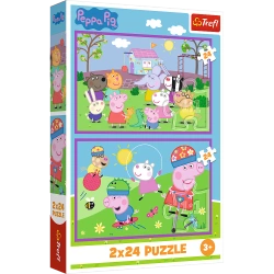 Puzzle 2x24 elementy Świnka Peppa na placu zabaw