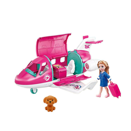 Lalka z pieskiem i walizką z samolotem pilotka mini laleczka