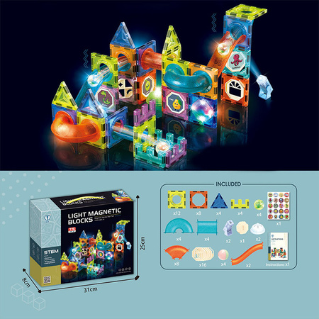 Klocki magnetyczne świecące 75 elementów tor kulkowy