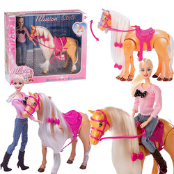 Zestaw lalka dżokejka z koniem chodzącym efekty dźwiękowe akcesoria