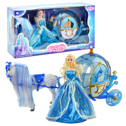 KARETA KAROCA Z LALKĄ KSIĘŻNICZKA ZIMOWA KOŃ CHODZĄCY DŹWIĘK ŚWIATŁO