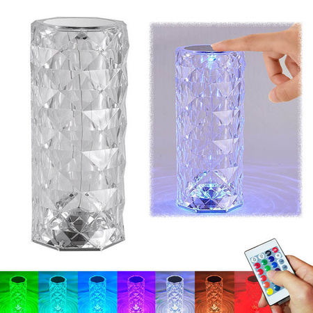 LAMPKA BIURKOWA LED USB KRYSZTAŁOWA NA AKUMULATOR PILOT RGB DOTYK