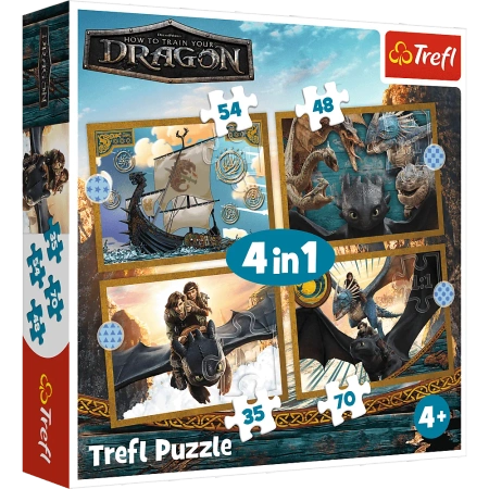 Puzzle 4w1 Jak wytresować smoka, Smocze dni Trefl
