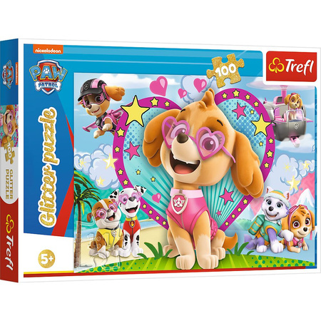 Puzzle 100 elementów brokatowe Glitter w blasku Skye Psi Patrol