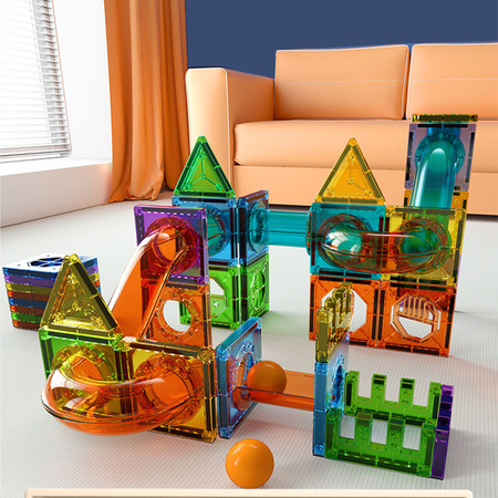 Klocki magnetyczne 69 elementów różne kształty tor kulkowy