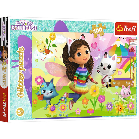 Puzzle 100 elementów Glitter układanka brokatowa Koci Domek Gabi