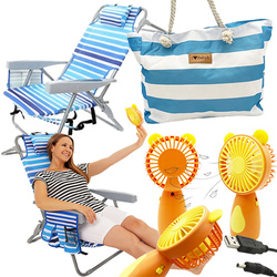 Zestaw plażowicza na plażę leżak ogrodowy wiatrak torba plażowa wakacje