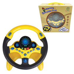 INTERAKTYWNA KIEROWNICA ŻÓŁTA NA PODSTAWCE SYMULATOR JAZDY DŹWIĘKI POJAZDÓW