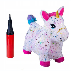 SKOCZEK KONIK BIAŁY W GWIAZDKI DMUCHANY DO SKAKANIA DLA DZIECI Z MIĘKKIM POKROWCEM