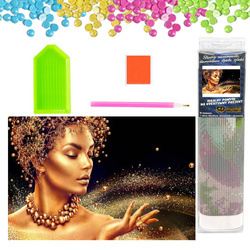 DIAMENTOWA MOZAIKA HAFT KOBIETA CZARNOSKÓRA W MAGICZNYM PYLE NOCĄ 30X40CM