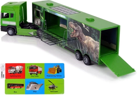 CIĘŻARÓWKA Z NACZEPĄ DO TRANSPORTU DINOZAURÓW Z RAMPĄ PARK JURAJSKI