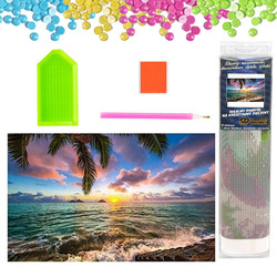 DIAMENTOWA MOZAIKA HAFT DIAMENTOWY ZACHÓD NAD OCEANEM PALMY PLAŻA 30X40 CM