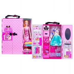 Zestaw lalka Alicja szafa walizka ubrania garderoba dla lalki