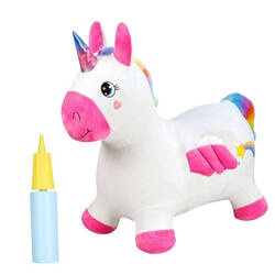 PLUSZOWY SKOCZEK JEDNOROŻEC GUMOWY DO SKAKANIA Z POKROWCEM POMPKĄ