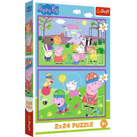 Puzzle 2x24 elementy Świnka Peppa na placu zabaw