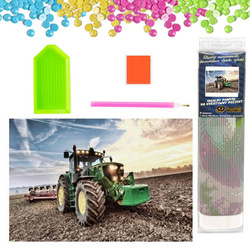 DIAMENTOWA MOZAIKA HAFT DIAMENTOWY TRAKTOR Z BRONAMI W POLU