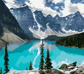 MALOWANIE PO NUMERACH JEZIORO W GÓRACH 50X40 Z RAMĄ