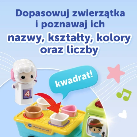 Traktorek wesołek zwierzęta nauka liczenia melodie zwroty kształty VTECH 