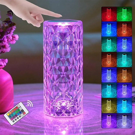 LAMPKA BIURKOWA LED USB KRYSZTAŁOWA NA AKUMULATOR PILOT RGB DOTYK