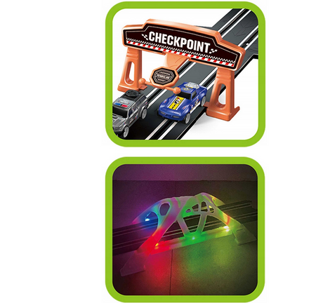 Tor samochodowy z dwoma pętlami + most świecący +