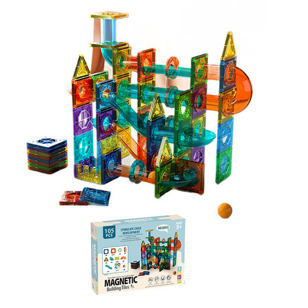 Klocki magnetyczne 105 elementów różne kształty tor kulkowy