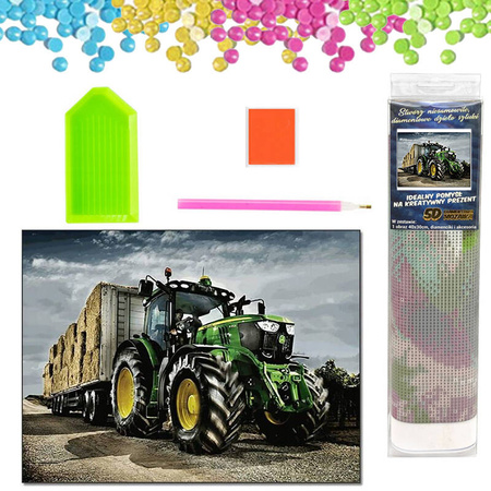 MOZAIKA DIAMENTOWA HAFT DIAMENTOWY 5D Traktor z przyczepą słomy