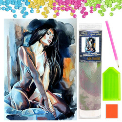 DIAMENTOWA MOZAIKA HAFT KOBIETA Z DŁUGIMI WŁOSAMI W HALCE 30X40CM