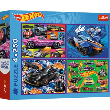 Puzzle Hot Wheels 4 x 250 elementów Wyścigowe auta Trefl