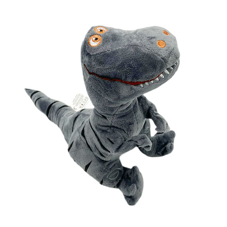 Pluszowy dinozaur T-rex w paski uśmiechnięty przytulanka dla dzieci 21 cm