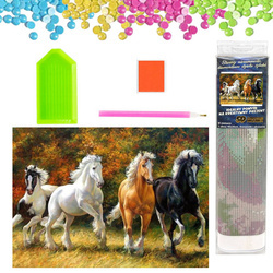DIAMENTOWA MOZAIKA HAFT DIAMENTOWY 5D Cztery konie w galopie