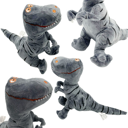 Pluszowy dinozaur T-rex w paski uśmiechnięty przytulanka dla dzieci 21 cm