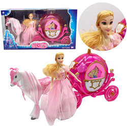 KARETA DYNIA KAROCA Z LALKĄ KSIĘŻNICZKA RÓŻOWA KOŃ CHODZĄCY Z DŹWIĘKIEM