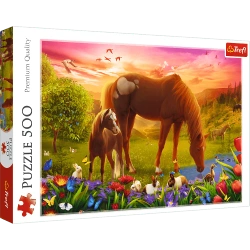 Puzzle 500 elementów Konie na łące Trefl