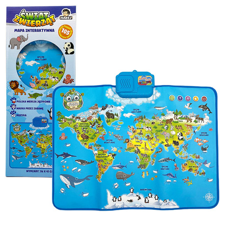 Interaktywna mapa zwierząt świata B/O 56x41cm rozkładana
