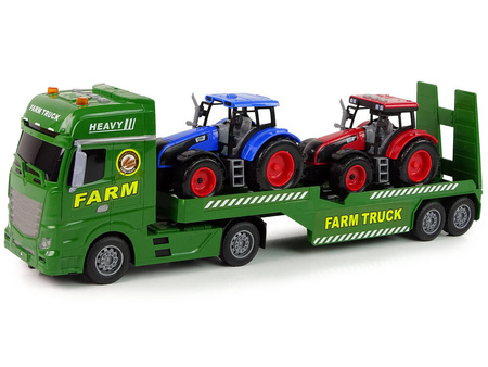 ZESTAW FARMERA AUTO CIĘŻARÓWKA ZIELONA LAWETA TRAKTOR ŚWIATŁO DŹWIĘK