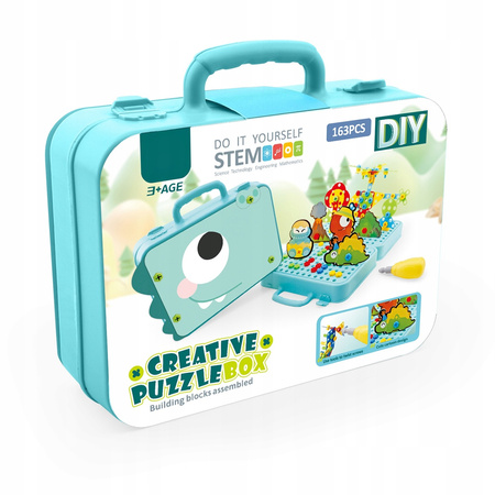  CREATIVE PUZZLE KLOCKI 3D DINOZAUR DO SKRĘCANIA W WALIZCE Z NARZĘDZIAMI 