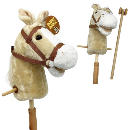 Koń 95cm z dźwiękiem drewniany kij składany z kółkami BEŻOWY HOBBY HORSE