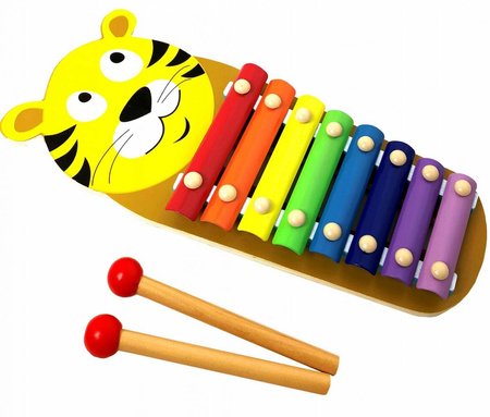 DREWNIANE KOLOROWE CYMBAŁKI TYGRYS ZABAWKA MUZYCZNA SMILY PLAY
