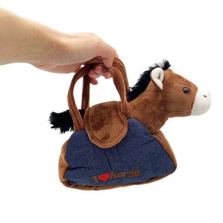 PLUSZOWY KONIK W TOREBCE DŻINSOWEJ I LOVE HORSE PRZYTULANKA DO PRZENOSZENIA