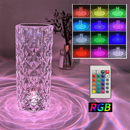 LAMPKA BIURKOWA LED USB KRYSZTAŁOWA NA AKUMULATOR PILOT RGB DOTYK